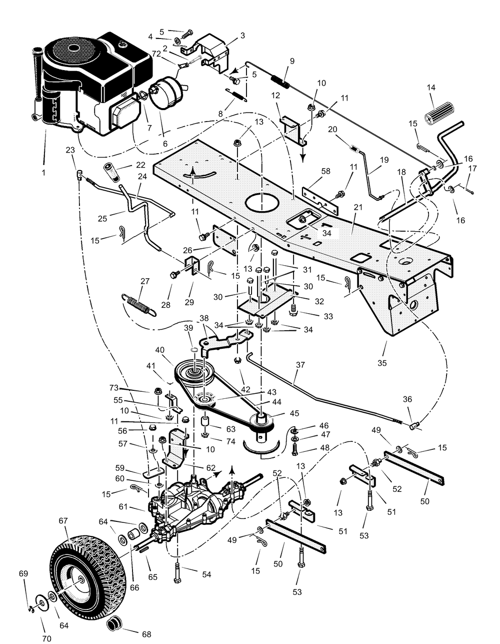 Motion Drive Diagram and Parts List for 309029X50B  Briggs and Stratton Lawn Tractor